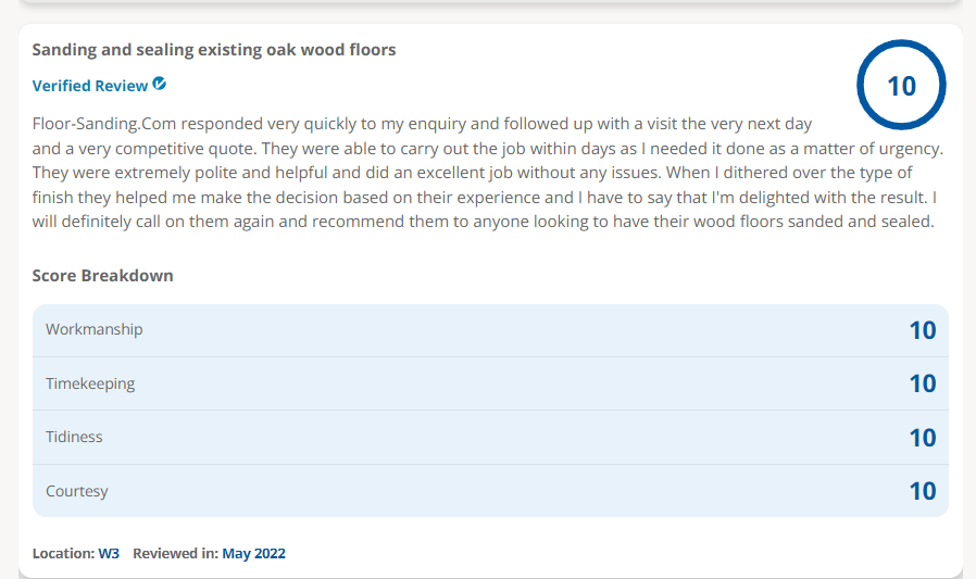 floor sanding company London W3 review